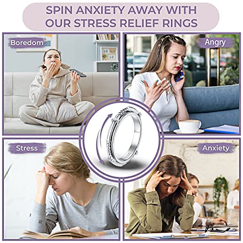 Anxiety Ring for Women: Sterling Silver Fidget Jewelry Spinner Band Rings for Girls Stackable Spinning Rings Anti Stress Relieving Jewelry Gifts - style: Cross