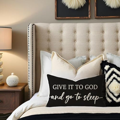 Black and White Christian Throw Pillow Covers 12x20 Inch Set of 2 - color: Black