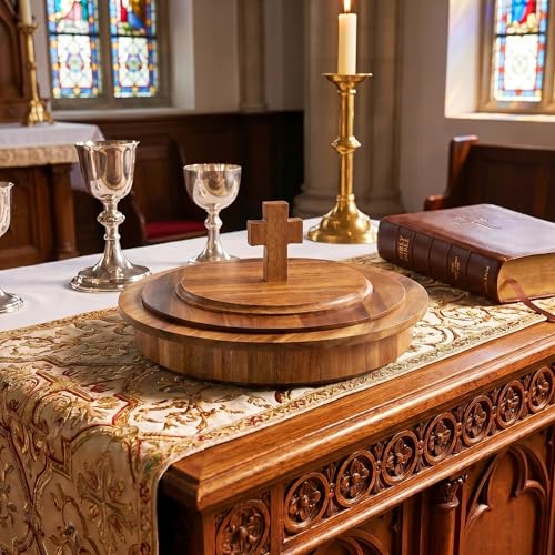 Zhehao 1 Pcs Wood Communion Bread Plate for Church Holy Communion Wafer Tray with Lid Elegant Worship Serving Plate for Church Service Ceremony (Acacia Wood Style) - style: Acacia Wood Style