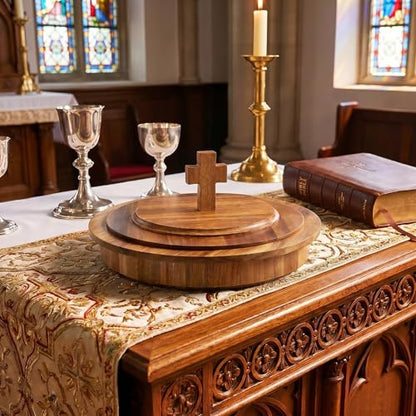 Zhehao 1 Pcs Wood Communion Bread Plate for Church Holy Communion Wafer Tray with Lid Elegant Worship Serving Plate for Church Service Ceremony (Acacia Wood Style) - style: Acacia Wood Style