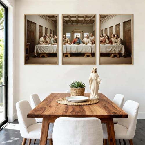 The Last Supper Canvas Wall Art Framed Christian Wall Decor 24x36 Inch Framed Jesus Religious Painting Modern Bible Pictures Set of 3 for Living Room Bedroom Hallway Office - color: The Last Supper, size: 36"L x 24"W