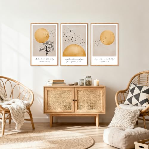 CHDITB 3Pcs Look At The Birds Matthew 6:26 Framed Wall Art 16x24 Inch - color: Matthew 6:26 Look At The Birds Of The Air, size: 16"L x 24"W