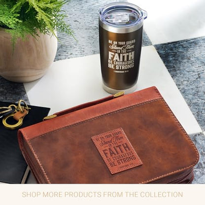 Christian Art Gifts Stainless Steel Double Wall Vacuum Insulated Tumbler 18 oz - color: Brown/Stand Firm