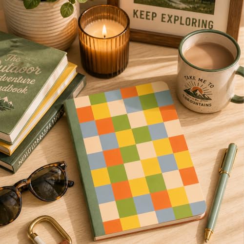 Pearhead Color Block Composition Notebook — College-Ruled, 160 Pages, 7.5" x 9.75", Smooth 80 GSM Paper, Retro Checkerboard Pattern Journal for School, Office & Everyday Writing - color: Colorblock Composition Notebook