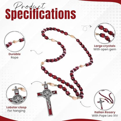 SANCTUM VERITAS Catholic Rosary Necklace | Large Italian Prayer Beads Gift - style: Deep Red