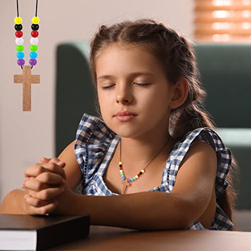 Kathfly 261 Pcs Wood Cross Necklace, Sunday School Crafts for Kids, Brown - color: Brown