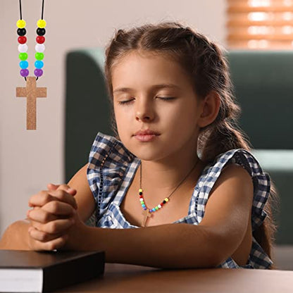 Kathfly 261 Pcs Wood Cross Necklace, Sunday School Crafts for Kids, Brown - color: Brown