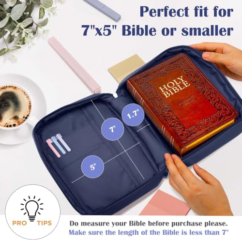 Mini Bible Cover Case for Women and Men, 7x5 PU Leather Bible Sleeve, Compact Travel Bible Carrier Bag with Front Pen Holders, Zipper Closure, Inner Pockets - Blue - color: Blue, size: 7''x5''x1.8''