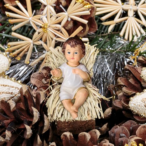 DOITOOL Baby Jesus Statue, 2.3 Inch Mini Resin Baby Jesus Figurine in Manger Nativity Collectible, Holy Infant Doll for Spiritual Collection Easter Display Christian Home Decor