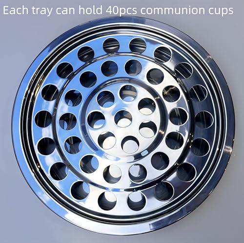 Polished Stainless Steel 3 Communion Trays with Cover for Church Service,Stackable 3 Communion Holy Serving Trays with 120pcs Cups,Cups Filler