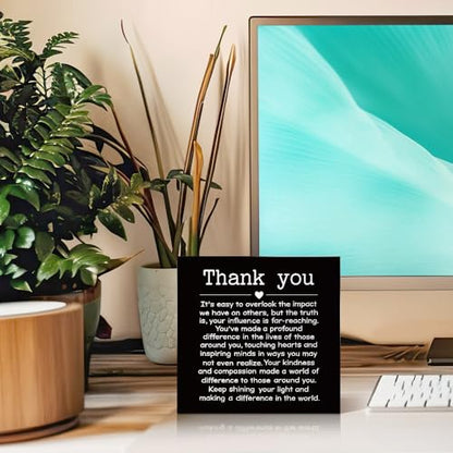 Thank You 6x6 Inch Inspirational Wood Box Signs Gifts for Coworker - color: Black