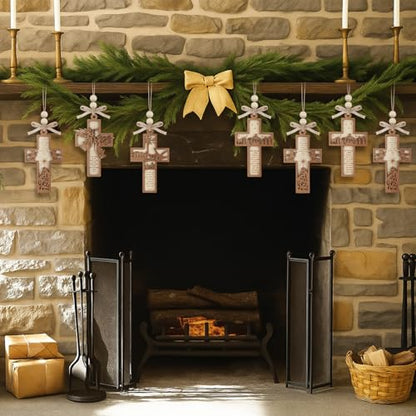 Vercraft 24 Pcs Wooden Cross Christian Christmas Ornaments, Vintage Style