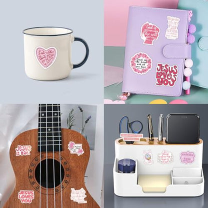 Pink Bible Verse Stickers Jesus Faith Decals for Christian Teen Adult 55PCS - color: Bible
