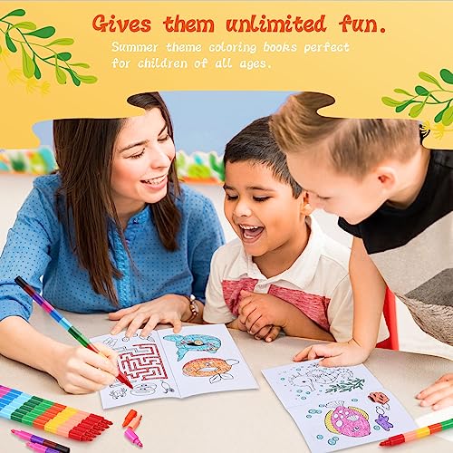 BenLouis 24 Summer Mini Coloring Books with 24 Crayons for Kids Bulk - style: Summer