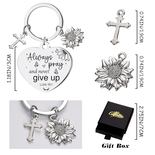 Sunflower Christian Gifts Keychain for Women, Inspirational Bible Verse Keyring, Religious Faith Gift for Birthday Christmas - color: Silver