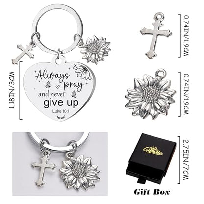 Sunflower Christian Gifts Keychain for Women, Inspirational Bible Verse Keyring, Religious Faith Gift for Birthday Christmas - color: Silver