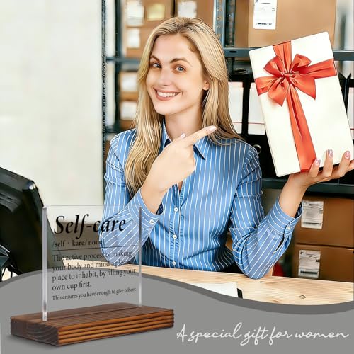 Self Care Inspirational Desk Sign for Women Men, Motivational Acrylic Office Decor with Positive Wellness Quote, Mental Wellness Encouragement Gift for Coworker Friend Therapist Nurse EC438 - style: Coworker Friend Therapist