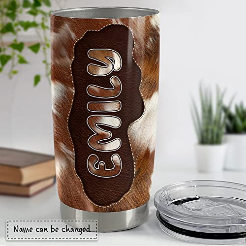 SANDJEST Personalized Cow Tumbler Cowhide 20oz 30oz Tumblers with Lid Gift for Women Girl Daughter Sister Animal Lovers Farm Girl Christmas Birthdays - color: Cow