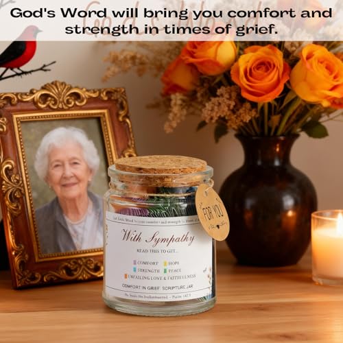 Sympathy Gift Bible Verses Jar for Daily Rememberance – Christian Grief Gift for Women, Memorial Decorative Jar with 100 Bible Verses for Loss of Loved Ones, Religious Bereavement Present