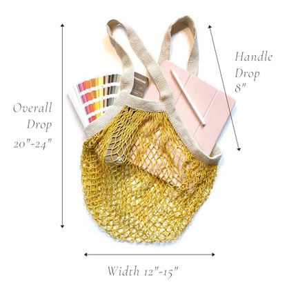 PILLOWPIA French Market Bag – Organic Cotton Tote, Handcrafted Adjustable Strap, Eco-Friendly 12-15" Farmers Market Carrier - color: Natural