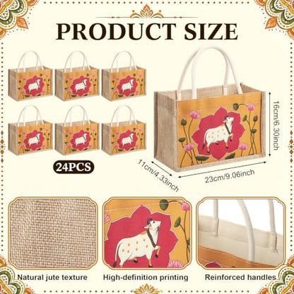 Happy Diwali Return Gift Bags, Pichwai Tote Bags - style: Lotus