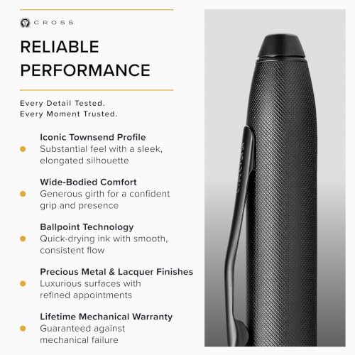 Cross Townsend Black PVD Micro-Knurl Ballpoint Pen, Medium Point, Black Ink - color: Black Micro-knurl