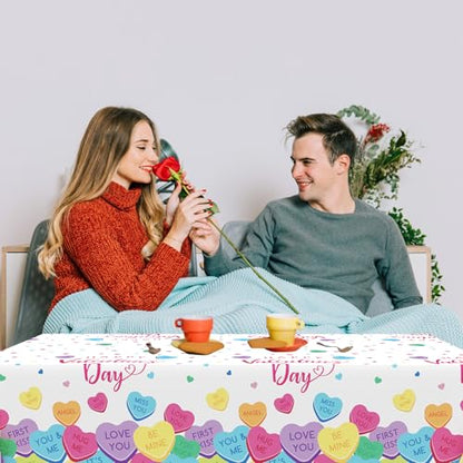 3 Pcs Valentines Day Tablecloth, Disposable Conversation Hearts Table Cover - color: Valentines(2)