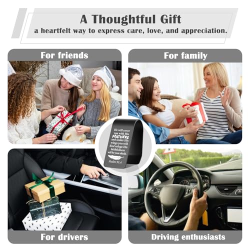 YODOCAMP Psalm 91:4 Christian Car Visor Clip Stainless Steel, He Will Cover You with His Feathers Engraved Scripture Reminder, Faith Based Safe Driving Gift, Religious Car Accessory TZC188 - color: Black-C188