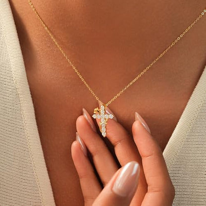 925 Sterling Silver Cross With Crown Necklace for Women 16+2 Inch - color: Gold 2