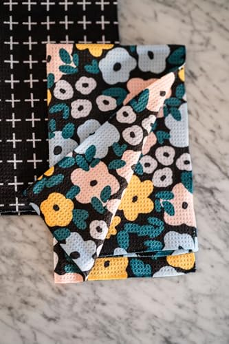 Kitchen Towels, Dish Towels for Kitchen, 3 Pc Kitchen Towel Set - color: Black Yellow