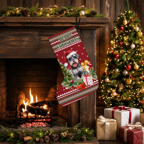 Schnauzer Red and Green Christmas Stockings 16 Inch - color: Christmas23