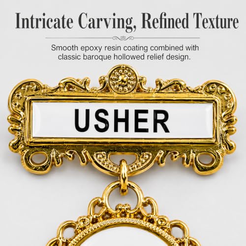 12 Pcs Usher Badges for Church with Pin on Back Gold Tone Fancy Round