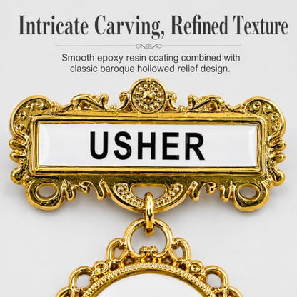12 Pcs Usher Badges for Church with Pin on Back Gold Tone Fancy Round