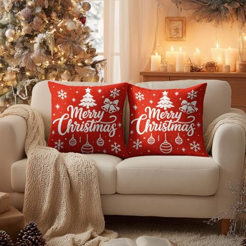 HOMETITUTE Set of 2 Merry Christmas Throw Pillow Covers 18x18 Inch - color: Christmas Throw Pillow Covers #05