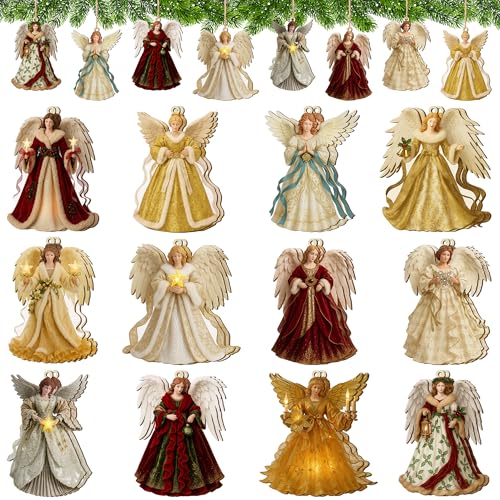 24 Pcs Christmas Wooden Angels Ornaments, Wooden Angel Xmas Tree Decoration - color: A Style, size: 24 Pcs
