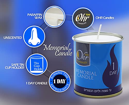 1 Day Yahrzeit Candle - 24 Pack - 24 Hour Kosher Yahrtzeit Memorial and Yom Kippur Candle in Tin Cup Holder - size: 24 Pack