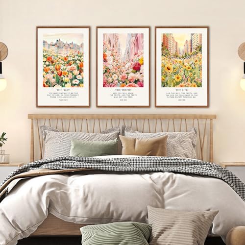KAlRNE Christian Floral Framed Canvas Bible Verse Wall Art Set-16’’X24’’X3 - color: Christian Flower(medium), size: 16"Lx24"W