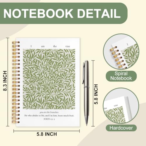 Sage Green Christian Spiral Notebook, Religious Journal Gifts for Women, Inspired Botanical Bible Scripture Hardcover Journal Notebook for Church Office,5.5x8.3 Inch - color: white-Sage Green Christian