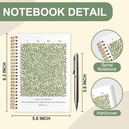 Sage Green Christian Spiral Notebook, Religious Journal Gifts for Women, Inspired Botanical Bible Scripture Hardcover Journal Notebook for Church Office,5.5x8.3 Inch - color: white-Sage Green Christian