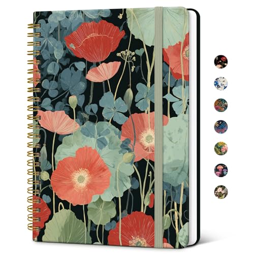 Taja Lined Spiral Journal for Women, A5 Cute Hardcover Notebook for Work - color: S-Poppy Garden