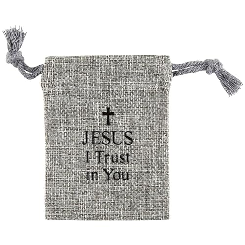 Needzo My First Holy Communion Gift Set for Girls, Glass Bead Rosary Bracelet with Gray Burlap Pouch, Religious Keepsakes for Daughters, 3 x 4 Inch Bag