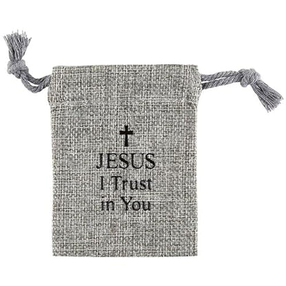 Needzo My First Holy Communion Gift Set for Girls, Glass Bead Rosary Bracelet with Gray Burlap Pouch, Religious Keepsakes for Daughters, 3 x 4 Inch Bag
