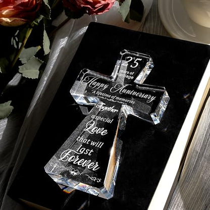 JOASURA 25th Wedding Anniversary Crystal Cross Gifts for Couple - style: 25th