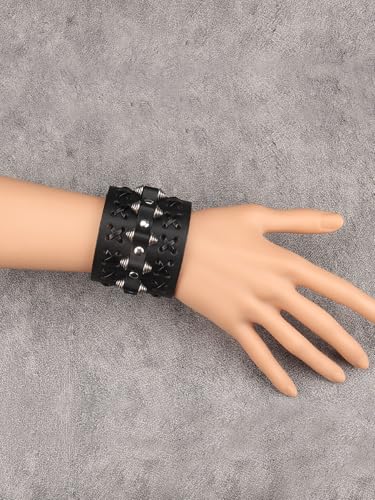 GelConnie Punk Leather Cuff Bracelet Adjustable Straps Wrap Bracelets Arm Armor Cuff Gothic Leather Wristbands for Men, Women - color: MLPB103-Black