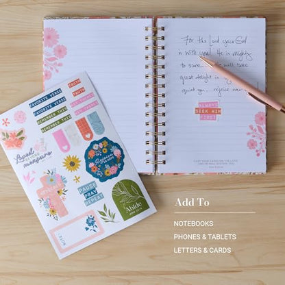 Christian Art Gifts Multicolor Inspirational Scripture Bible Journaling Sticker Sheet Set for Women & Girls: Colorful Pink, Blue & Green Floral Designs, 3 Die-Cut Sheets