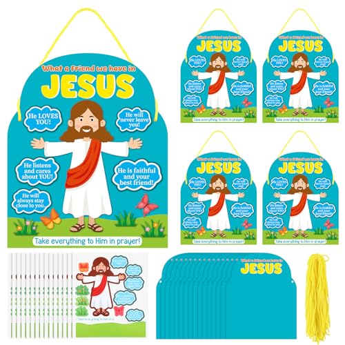 Motipuns 24 Pcs What a Friend We Have in Jesus Craft Kit Jesus Christian Vacation Bible School Crafts for Kids Classroom Sunday School Church Activities Camping Party Favors