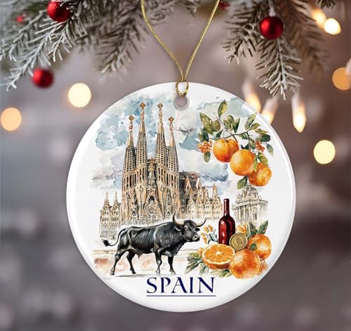 Barcelona Sagrada Familia Keepsake - Spain Xmas Ornament, European Travel Gift, Housewarming Ceramic Printed on Both Sides - size: Printed on Both Sides