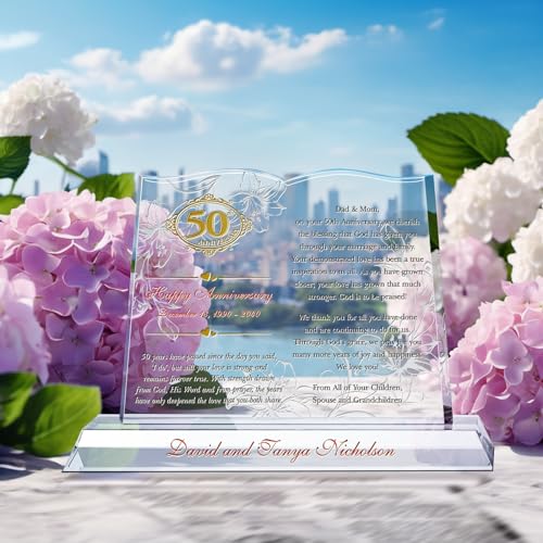 Personalized Crystal Bible Gift for Parents' 50th Anniversary – Custom Christian Golden Wedding Anniversary Plaque (M - 10") - size: M - 10"