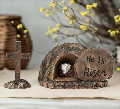 Empty Tomb with Cross Decorations - Nativity Scene Set He is Risen