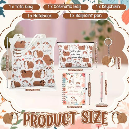 Kinlop 5 Pcs Guinea Pig Gift Set Tote Bag Cosmetic Bag Notebook Pink Pen - color: Pink, style: Guinea Pig